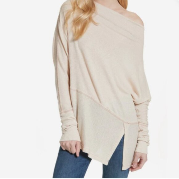 We the Free People Rust Ribbed Raw Hem Oversized Dolman Tunic Top Size Large - Picture 1 of 6
